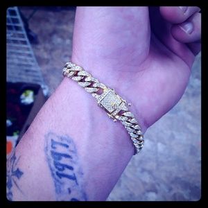 14k gold cuban link real diamond bracelet